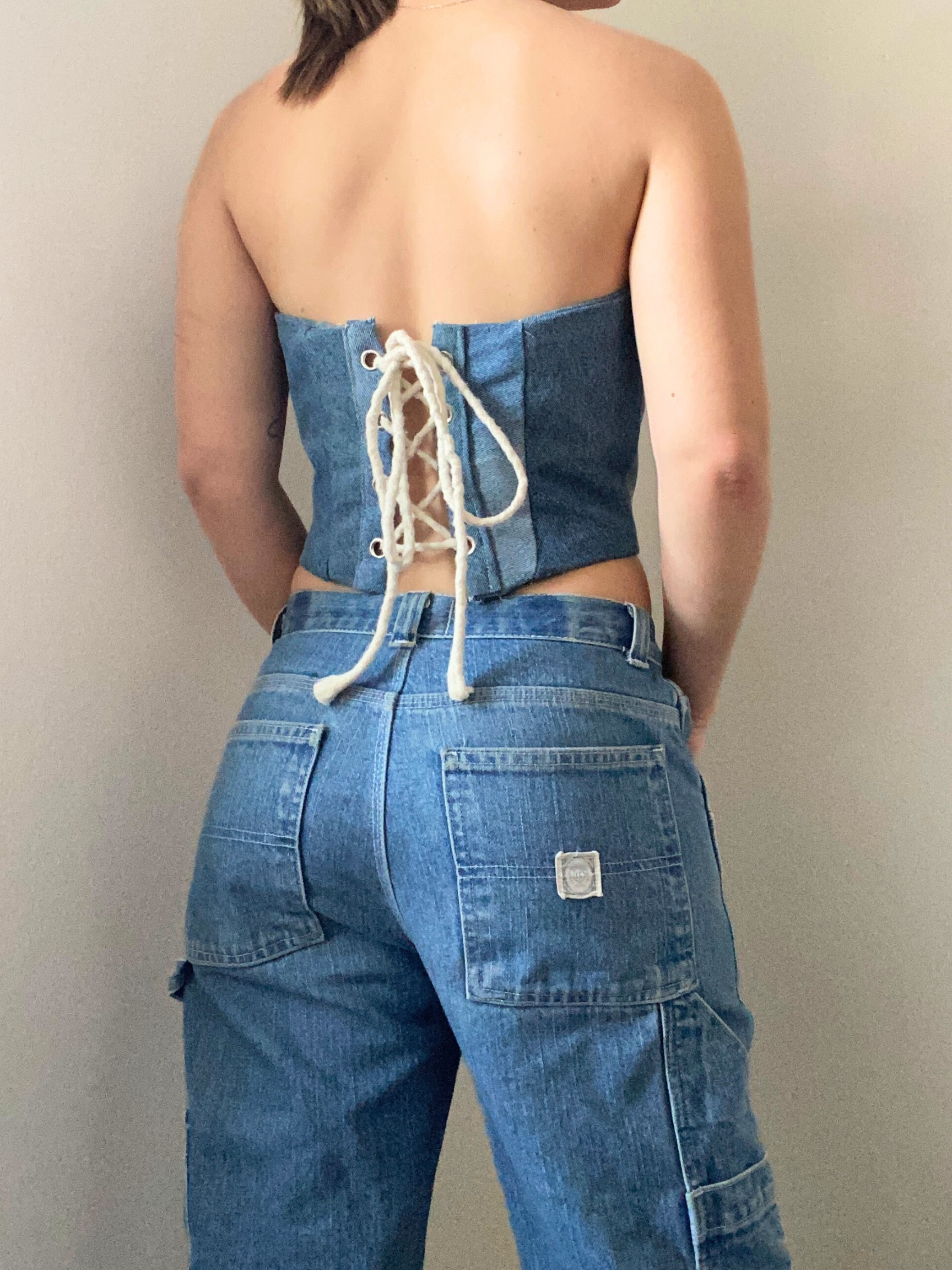 Damaris Corset- Zero Waste Double Lined Denim Corset With Silver Grommets